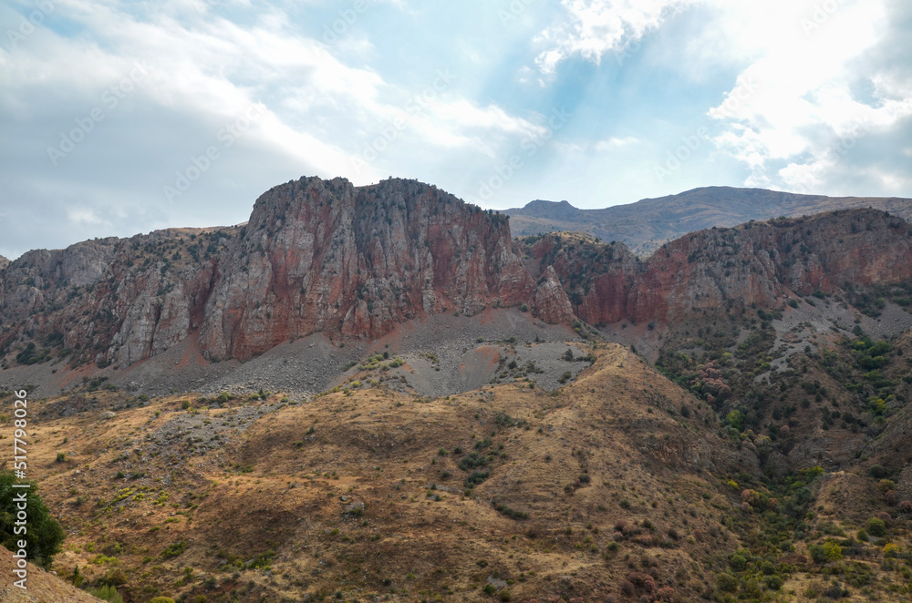 Picturesque mountain gorge with red rocks near Noravank Monastery, Armenia