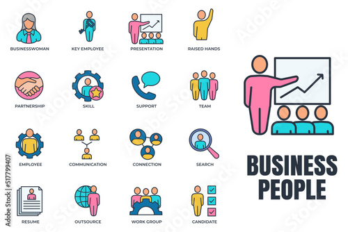 Set of business people icon logo vector illustration. team, resume, communication, presentation and more pack symbol template for graphic and web design collection