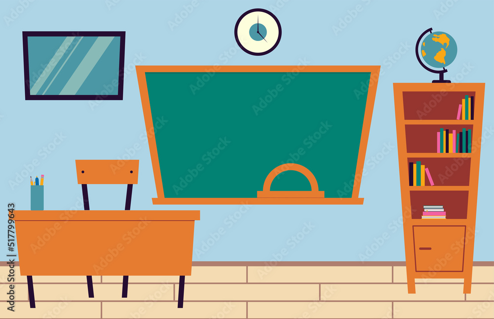 Interior Of School Classroom Vector Illustration In Flat Style Interior Of School Classroom Vector Illustration In Flat Style