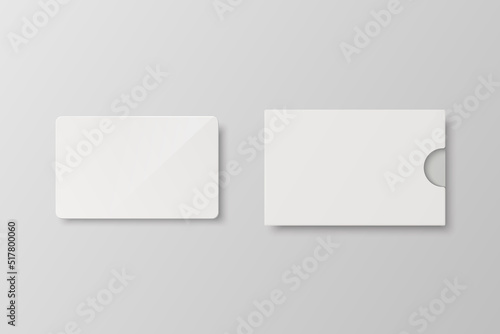 Vector 3d Realistic White Guest Room, Plastic Keycard, Credit Card Template and Paper Case, Cover, Wallet Isolated. Design Template of Hotel Room Plastic Key Card for Mockup, Branding. Front View