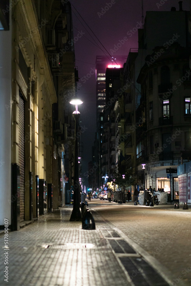 foggy street night in Buenos Aires, Argentina