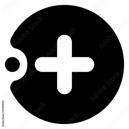 Black plus sign within a circle with a smaller circle attachment