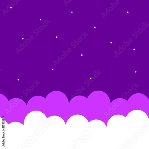 Clouds and stars in the blue sky. Cute background in cartoon style.