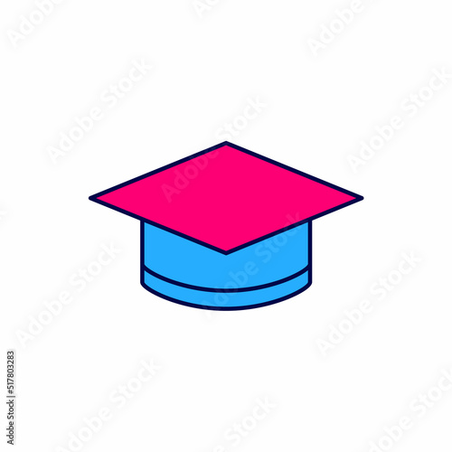 Filled outline Graduation cap icon isolated on white background. Graduation hat with tassel icon. Vector