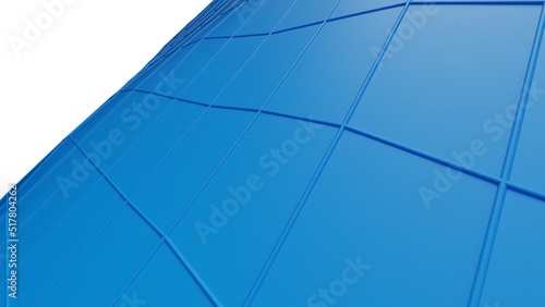 Blue mountain topography surface with blue grid line under white background. 3D illustration. 3D CG.