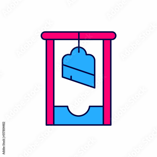 Filled outline Guillotine medieval execution icon isolated on white background. Vector