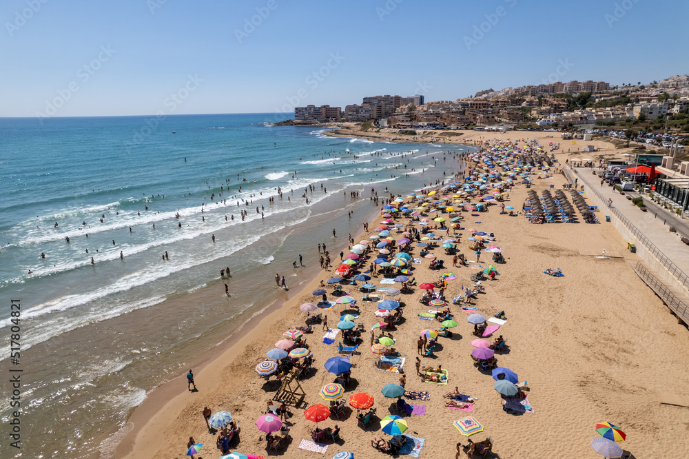 Aerial view of Torre La Mata beach, Alicante during sunny summer day. Costa Blanca. Spain. Travel and tourism concept. Aerial view of Torre La Mata beach, Alicante during sunny summer day. Costa Blanca. Spain. Travel and tourism concept.