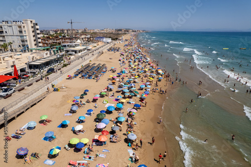 Aerial view of Torre La Mata beach, Alicante during sunny summer day. Costa Blanca. Spain. Travel and tourism concept.