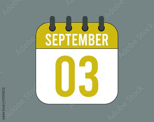 3 September calendar icon. September calendar banner. Date of the month for events.