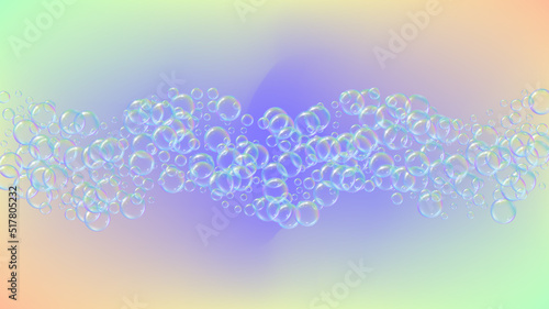 Suds bubble. Detergent bath foam and soap for bathtub. Shampoo.
