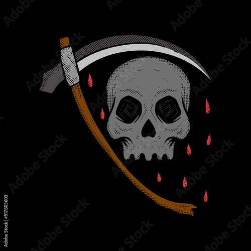 Skull grim reaper illustration vector for print on tshirt, poster, logo, stickers etc