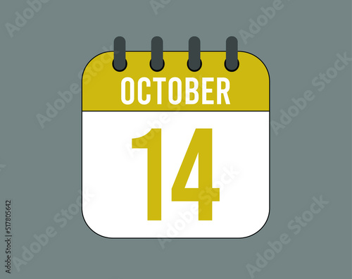 14 October calendar icon. October calendar banner. Date of the month for events.