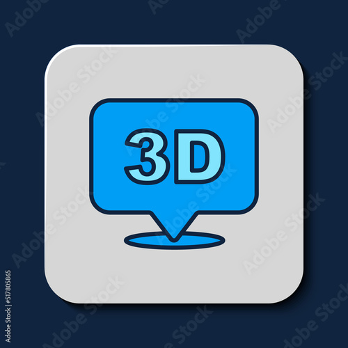 Filled outline 3D word icon isolated on blue background. Vector