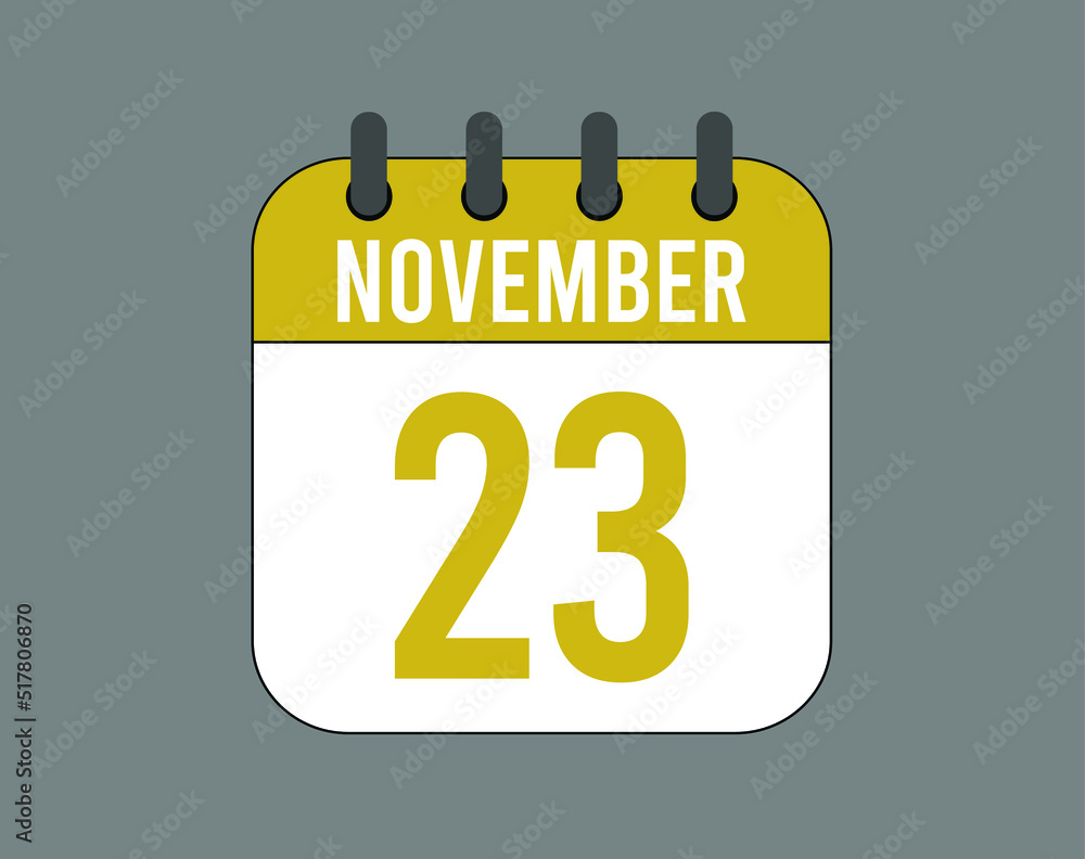 23 November calendar icon. November calendar banner. Date of the month for events. 23 November calendar icon. November calendar banner. Date of the month for events.