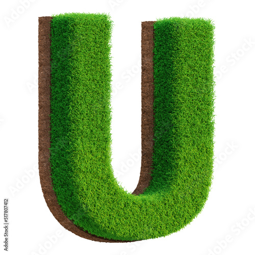 letter U of the alphabet in grass in 3d render