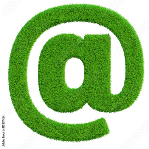 arroba symbol on grass in 3d render 