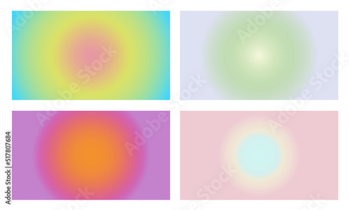 Set of Colorful gradient blur abstract background vector. Bright aura art shape texture pattern. Soft smooth vibrant color effect wallpaper