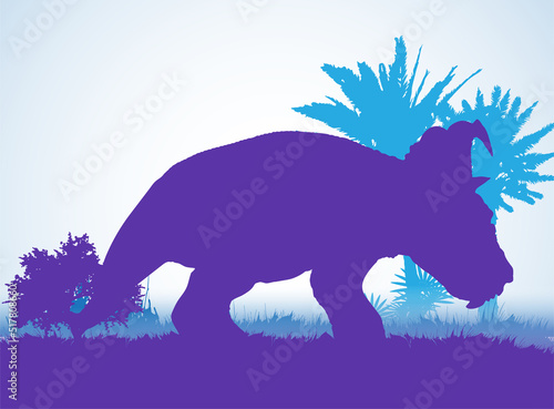 Pachyrhinosaurus  Dinosaurs silhouettes in prehistoric environment overlapping layers; decorative background banner abstract vector illustration