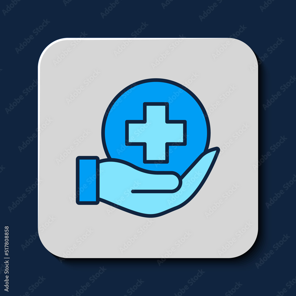 Fototapeta premium Filled outline Life insurance icon isolated on blue background. Security, safety, protection, protect concept. Vector