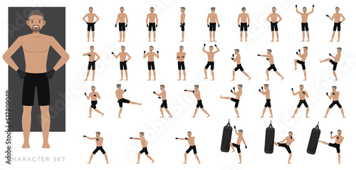 Big Set of Mixed Martial Arts man character vector design. Presentation in various action with emotions, running, standing and walking.