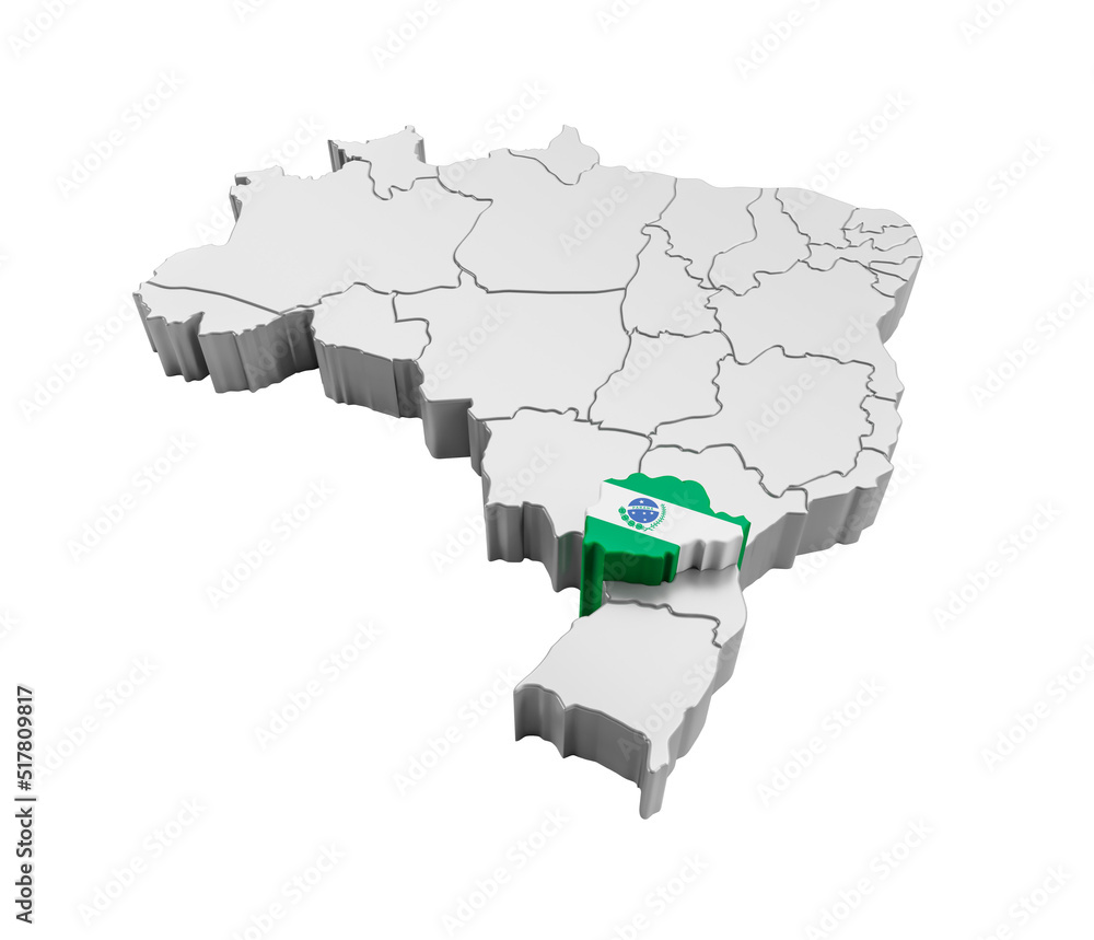Brazil map with Paraná state flag in 3d render - obrazy, fototapety, plakaty 