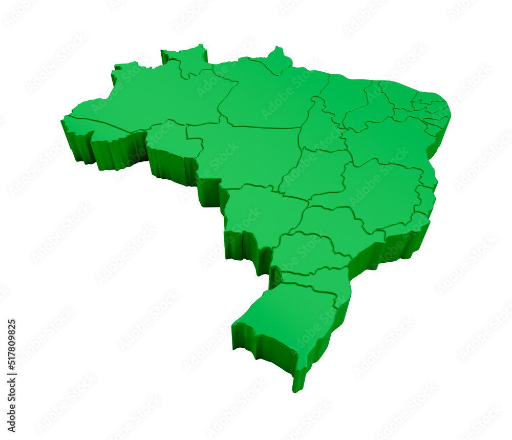 Brazil map in 3d render - obrazy, fototapety, plakaty 