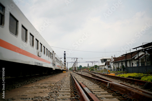wagon train on railway station in java Indonesia