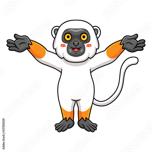 Cute sifaka lemur monkey cartoon raising hands photo