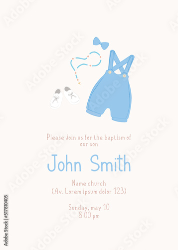 Blue Cute Baptism Invitation for Boys Template 