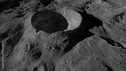 Tela Moon surface, crater in lunar landscape background