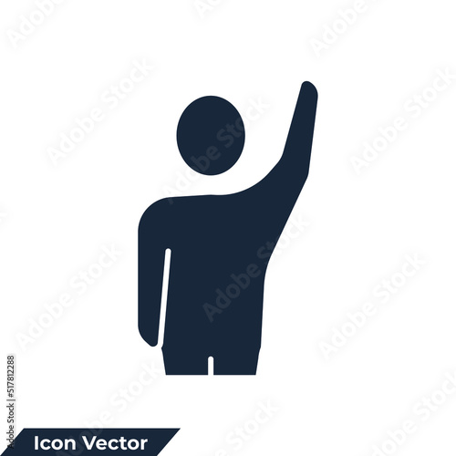 raised hands icon logo vector illustration. hand up human symbol template for graphic and web design collection