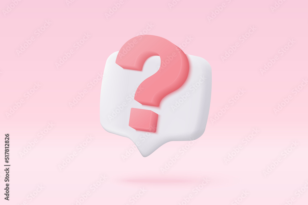 3d question mark icon sign or ask FAQ and QA answer solution information. Have a question, question answer sign or problem with cartoon minimal style concept. 3d icon vector rendering illustration - obrazy, fototapety, plakaty 