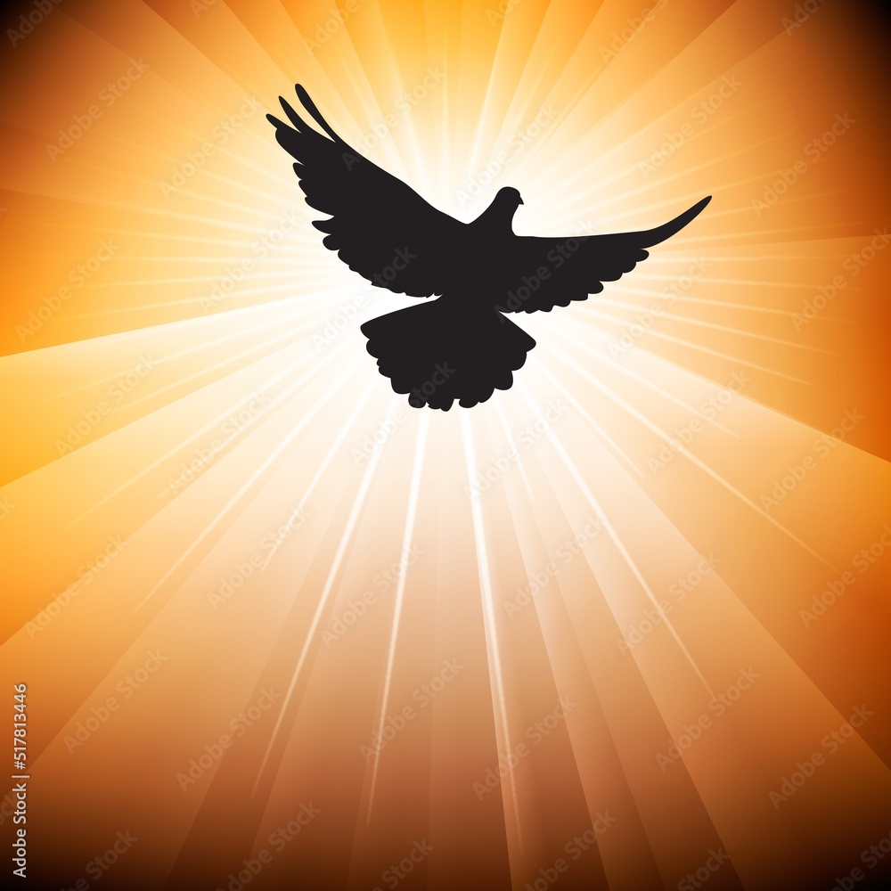 Pentecost Sunday. Pentecost background with flying dove and light - obrazy, fototapety, plakaty 