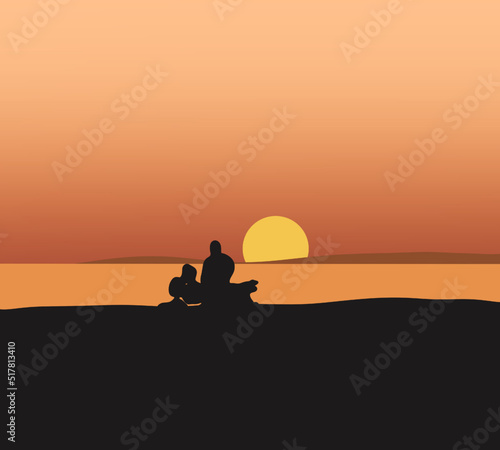 Silhouette of biker man with his motorbike during sunset. Enjoying freedom and active lifestyle, having fun on a bikers tour.