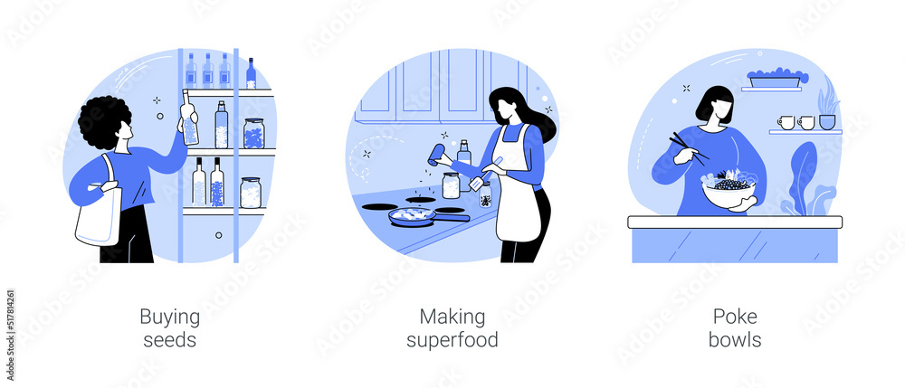 Fototapeta premium Eating superfoods isolated cartoon vector illustrations se