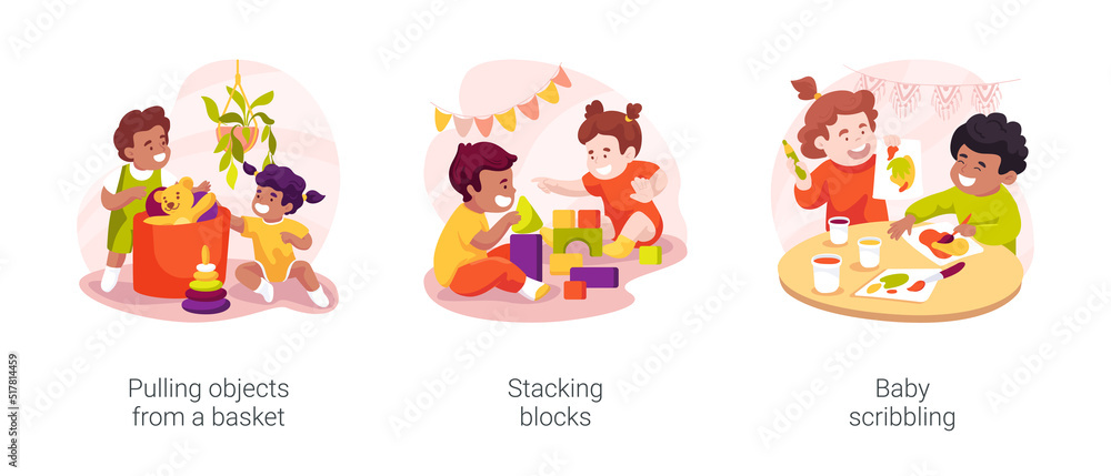 Infant fine motor skills development isolated cartoon vector illustration set Infant fine motor skills development isolated cartoon vector illustration set
