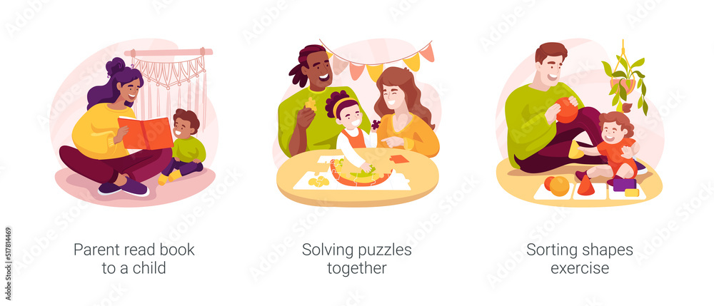 Cognitive and creative skills in home education isolated cartoon vector illustration set Cognitive and creative skills in home education isolated cartoon vector illustration set
