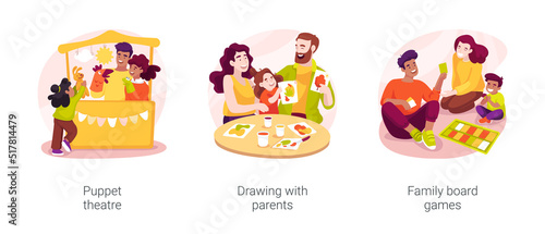 Toddler creativity development in home education isolated cartoon vector illustration set