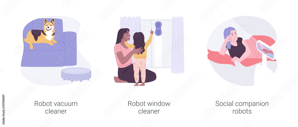 Home robotics isolated cartoon vector illustrations set.