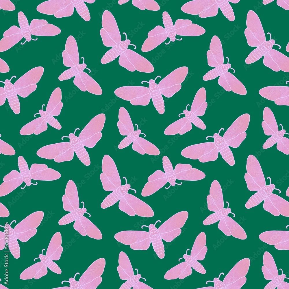 Fototapeta premium Halloween butterfly seamless moth with sculls pattern for clothes print and fabrics and wrapping and kids