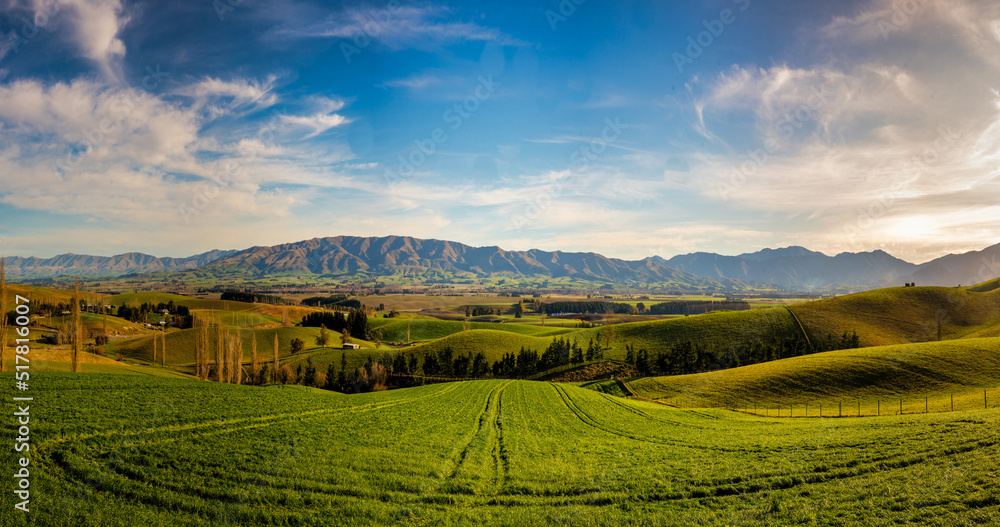 The stunning lush green  hills and valleys of endless farm land around Mount Michael Road, Fairlie