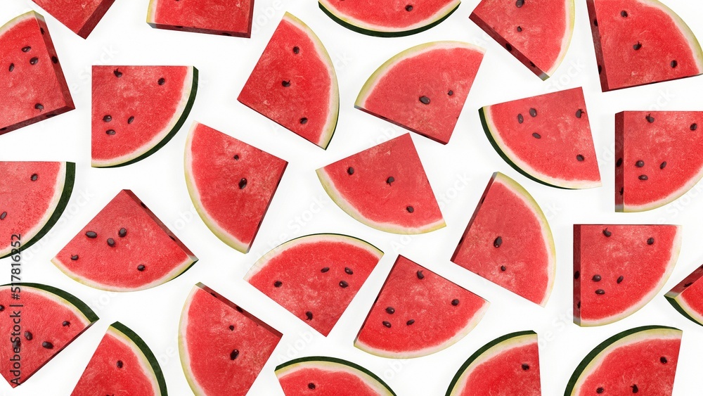 watermelon slice on white background. Summer color. 3d-rendering watermelon slice on white background. Summer color. 3d-rendering