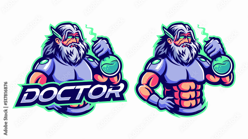 Fototapeta premium illustration of old alchemist with the potion flask