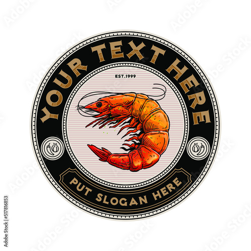 illustration of hand drawn shrimp circle badge