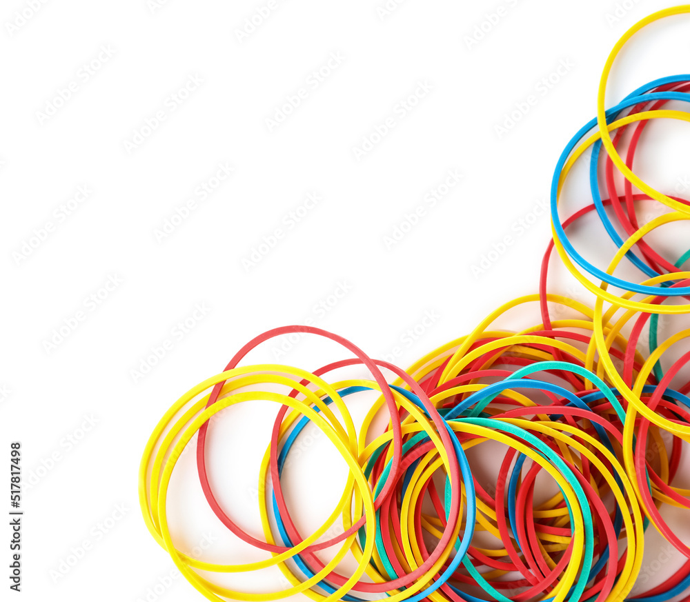 Heap of colorful rubber bands isolated on white background Heap of colorful rubber bands isolated on white background