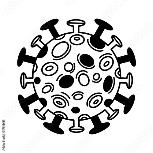 Virus vector icon. Structure of coronavirus, hepatitis, hiv, monkeypox. Infectious round pathogen isolated on white background. Protein coat with glycoproteins. Black and white outline