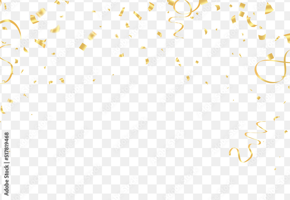 Falling shiny golden confetti isolated on transparent background.VIP flying sparkle elements, gold foil texture serpentine streamers confetti falling new year vector. Falling shiny golden confetti isolated on transparent background.VIP flying sparkle elements, gold foil texture serpentine streamers confetti falling new year vector.