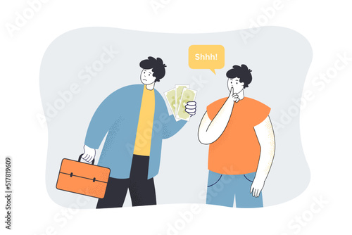 Businessman giving money to bribe man. People making illegal deal flat vector illustration. Bribery and corruption concept for banner, website design or landing web page