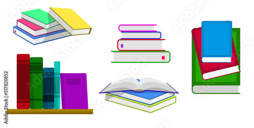 
stock vector stack of books  and notebooks in library or bookstore. set realistic 

collection of book.
