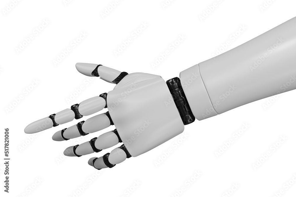 3D rendering robotic hand on a white background, Robot hand Industry and robotic concept technology.